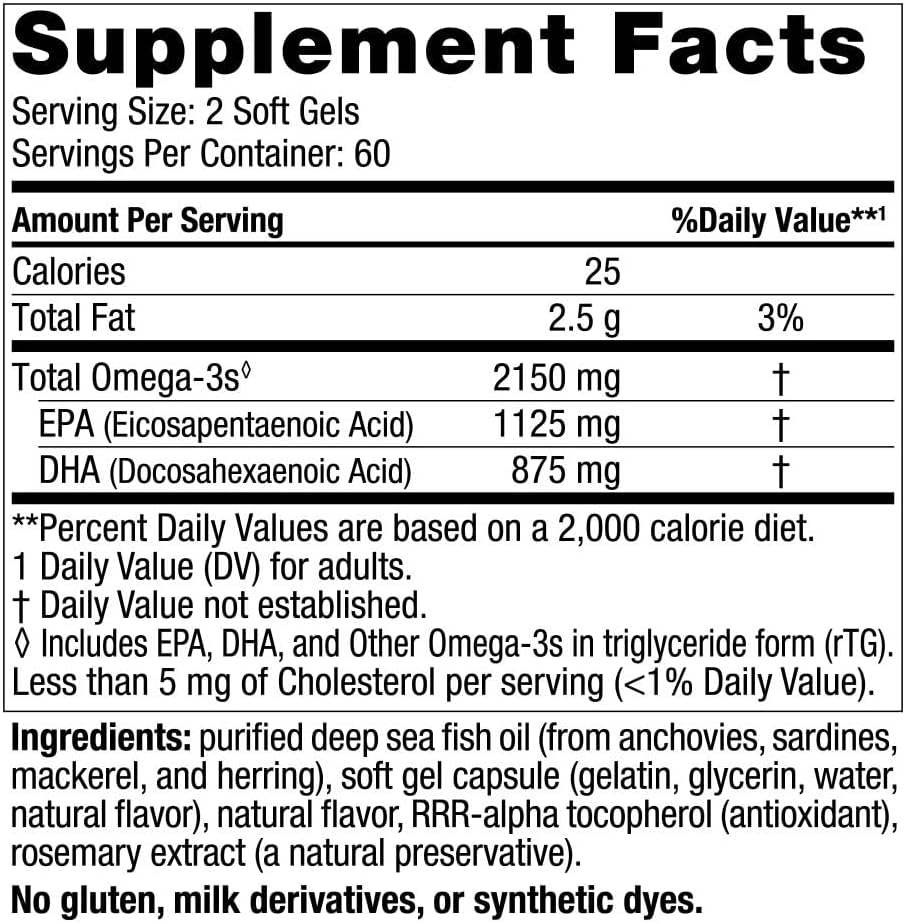 Nordic Naturals Ultimate Omega 2X, Lemon Flavor - 120 Soft Gels - 2150 mg Omega-3 GMO - 60 Servings